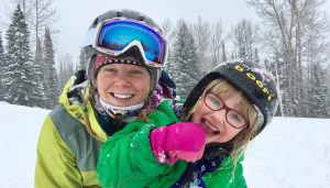 Andrea with a young skier during a lession