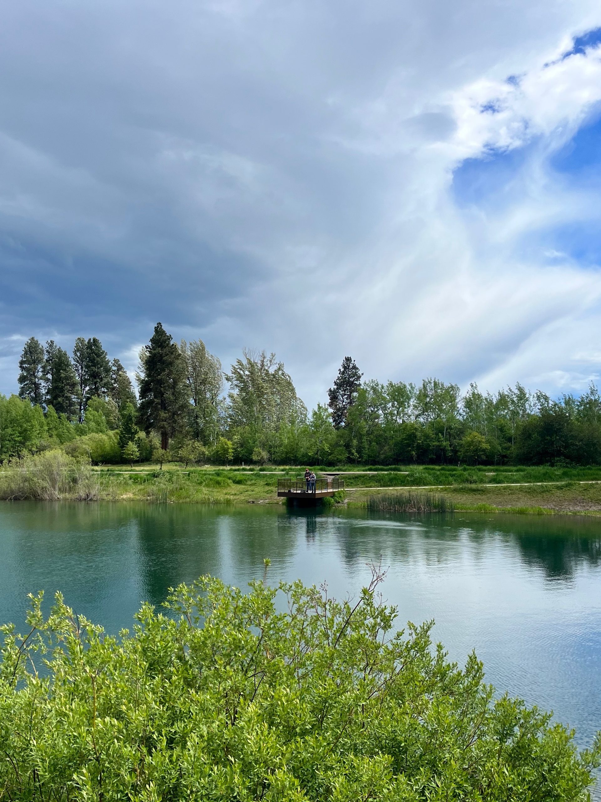 View of river and mountain range from trail