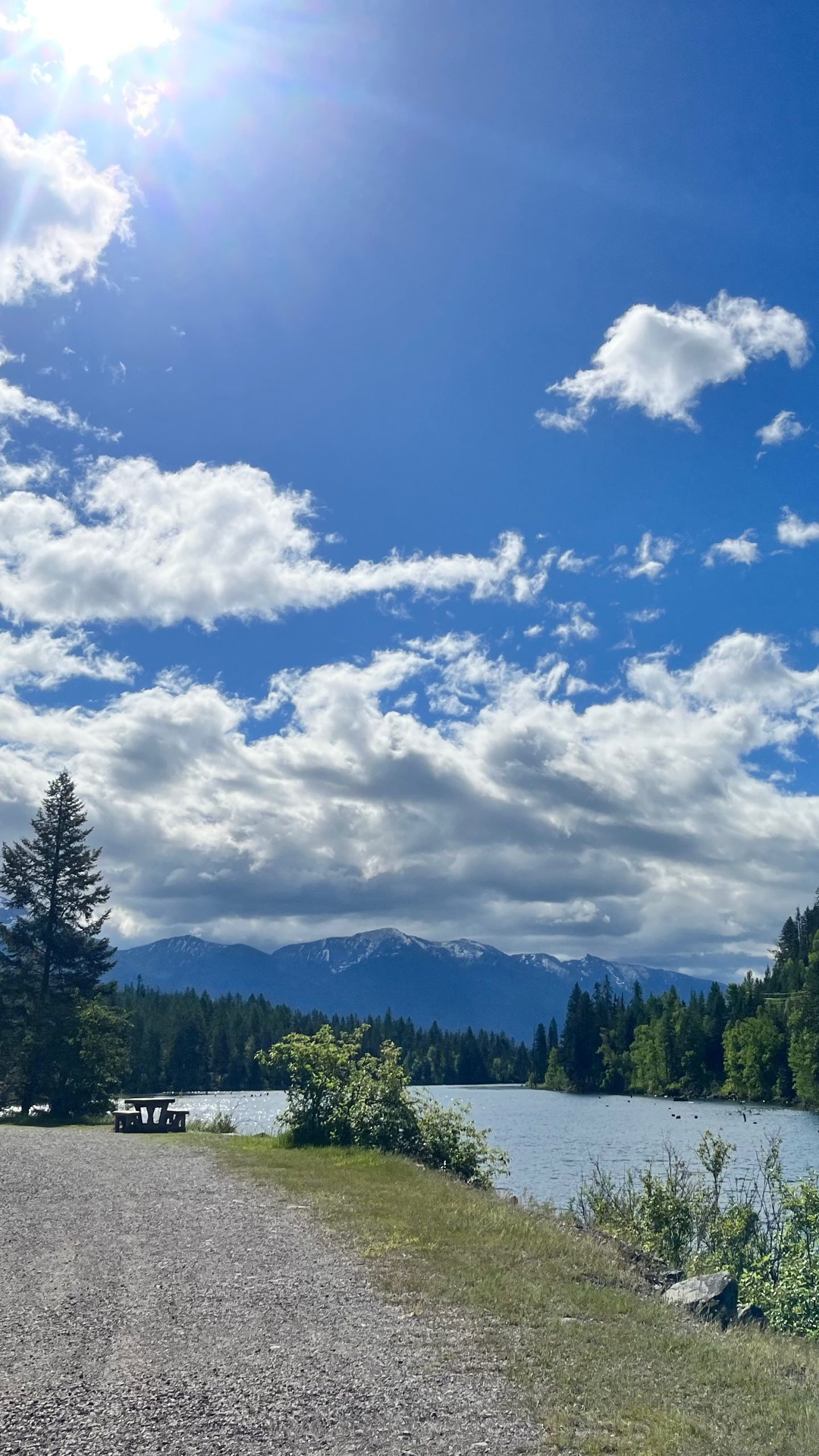 View of river and mountain range from trail